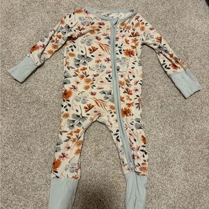 Caden Lane Floral One Piece Footie - Orange and Gray